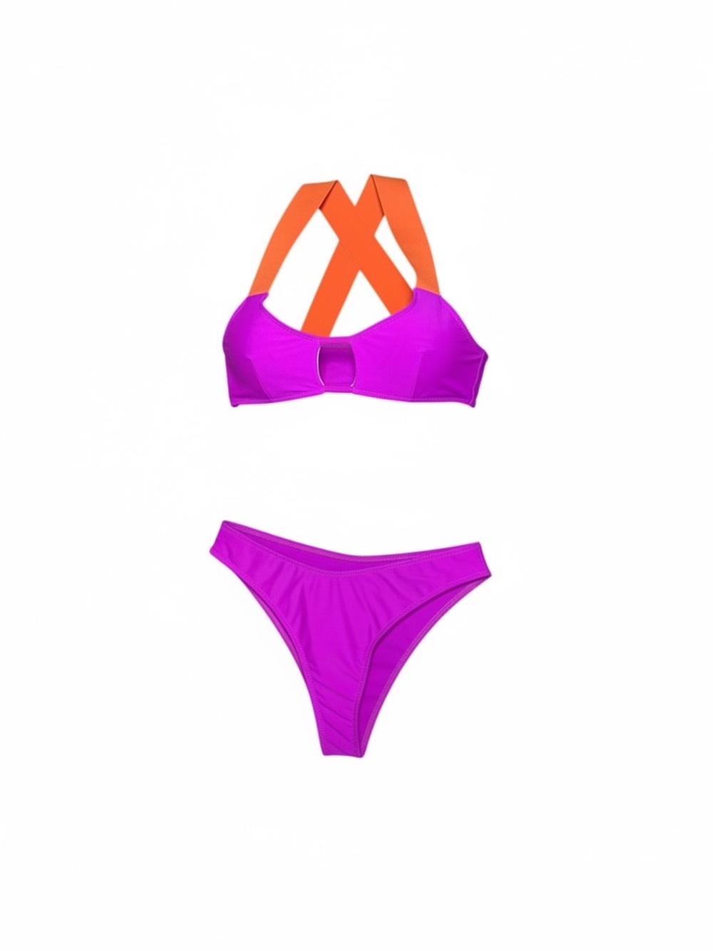 Vibrant Purple & Orange Cross-Back Bikini Set NWOT
